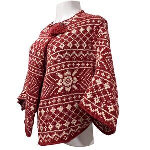 Cabi Nordic Fair Isle Shrug Cardigan, Red Ivory, L